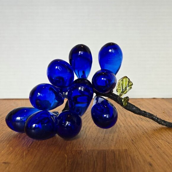 Cobalt Blue Glass Grape Cluster | Mid-Century Modern Vintage Hand Blown Grapes - Picture 1 of 5